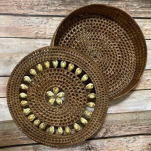Hand Made 9.5”Round Covered Basket withh Yellow Cowrie Shells from Virgin Island